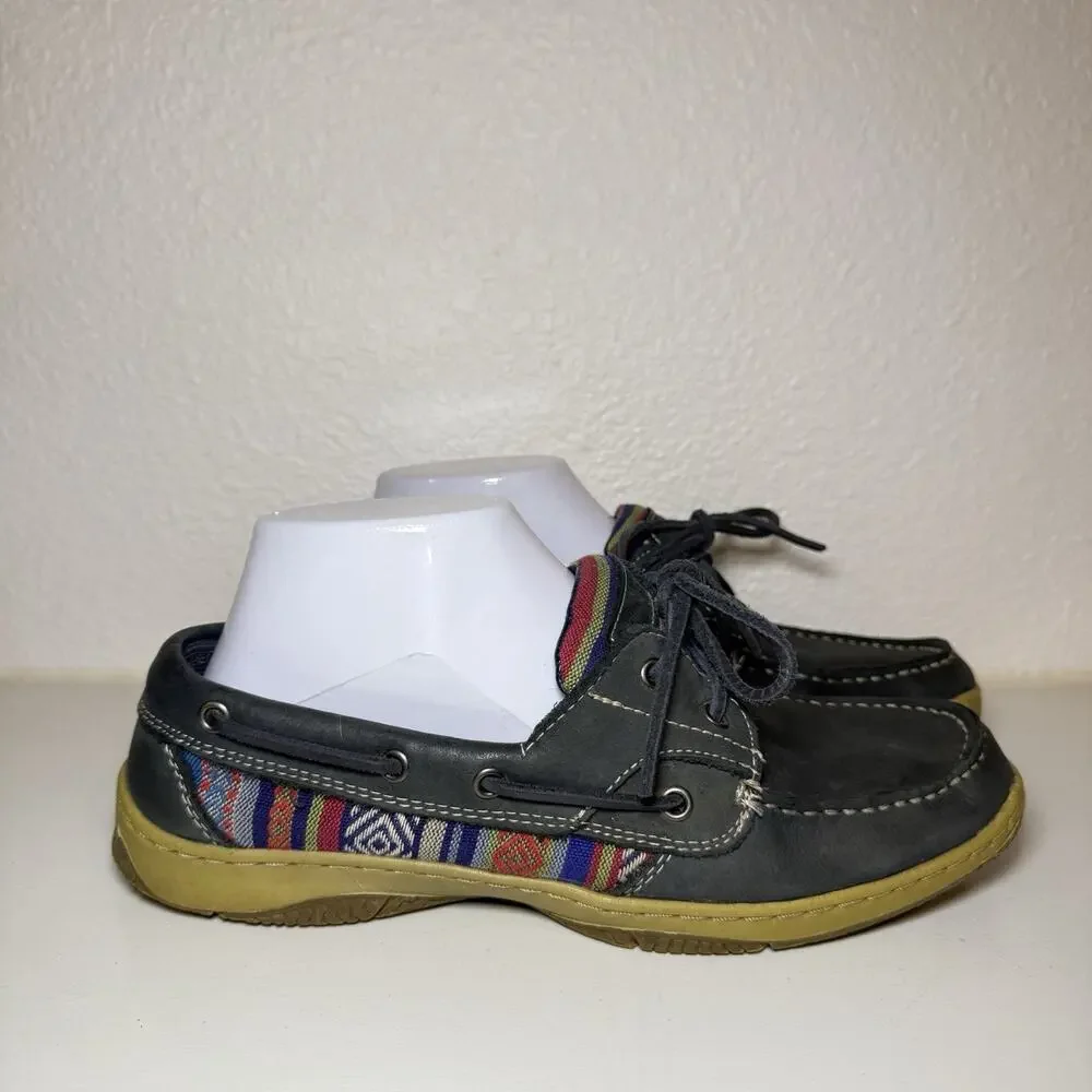 Highland Creek Harborside Boat Shoes Men's 8M Gray Leather Lace Up Aztec Style